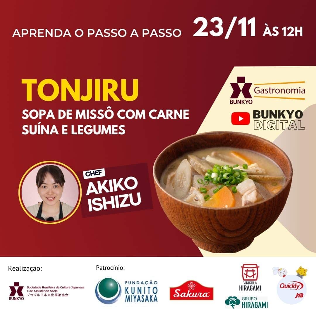 Culinária Japonesa Tonjiru misoshiru com carne e legumes Bunkyo
